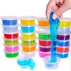 Kids Slime Toy 12 Colors Crystal Mud and Light Clay Playing Set with Glitter Powder Girls DIY Art Soft Gel