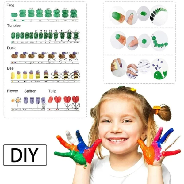 24 Color Finger Painting Card Set Ink Stamp Pad DIY Washable Finger Drawing Toys for Kids