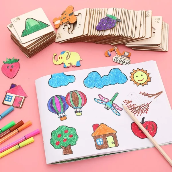 42pcs Montessori Kids Drawing Toys Wooden DIY Painting Template Stencils Learning Educational Toy for Children Gift
