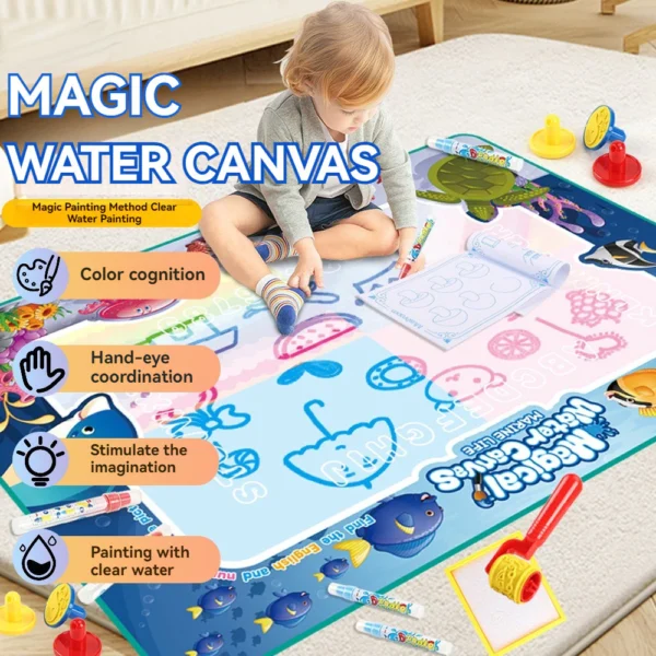 Set Toys Educational Activity Kit Montessori for Kids 3 Patterns Painting Type Mat Water Magic 80x100cm