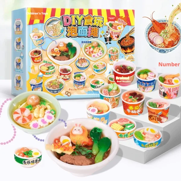 DIY Mini Noodle Stall Craft Kit   Pretend Play Instant Noodle Toy Set for Girls  Role Playing Food Stand with Realistic Accessories